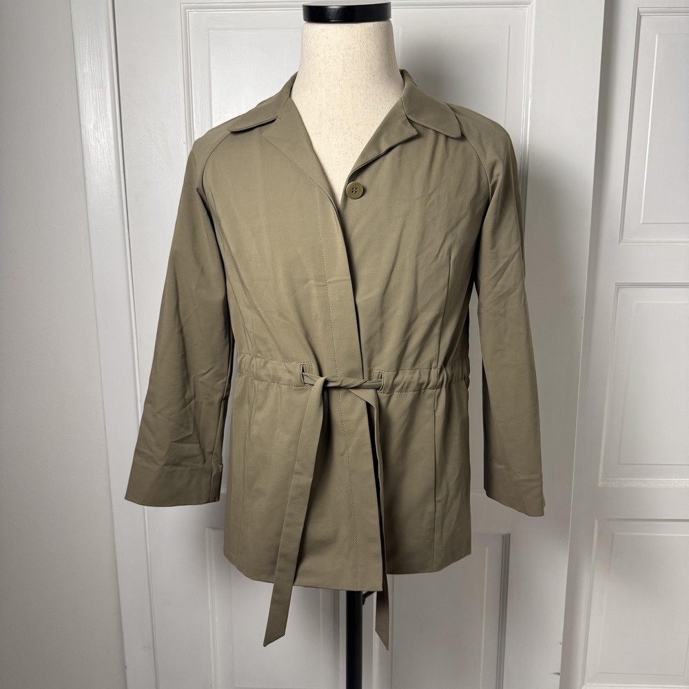 Lafayette 148 Jacket Womens Petite Khaki Belted Trench Coat 3 Button 24" Sleeve